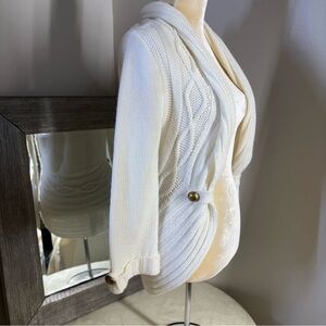 Pink Rose White Cardigan Sweater